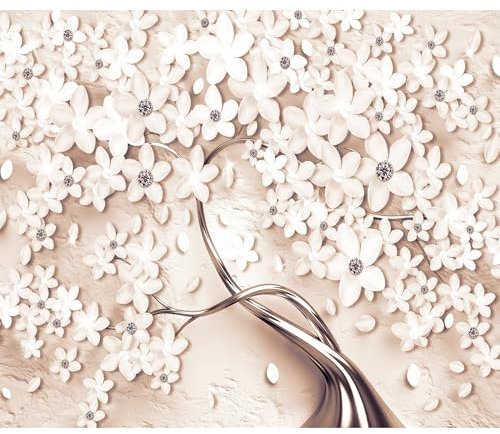 decomonkey Fototapete Blumen Baum 400x280 cm Tapete Fototapeten Vlies Tapeten Vliestapete Wandtapete xyz Wand Wandbild Schlafzimmer Wohnzimmer Abstrakt Beton Blüten Modern Ornament Rosé 3D Effekt