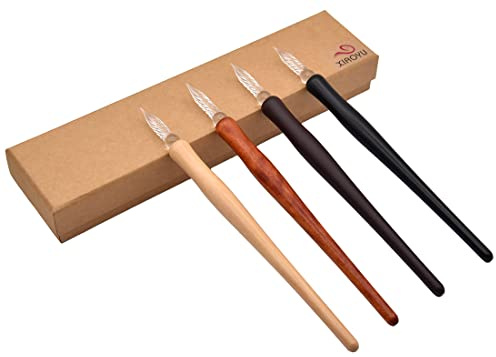 XIAOYU 4pcs handgefertigter Glas-Holz-Dip-Stift, Kalligraphie-Stift für Kunstsignaturen Kalligraphie-Zeichnungsdekoration, lang (20CM)