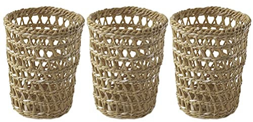 Homoyoyo Portabicchieri in rattan intrecciato a mano, in vimini, per bevande calde e fredde, 3 pezzi
