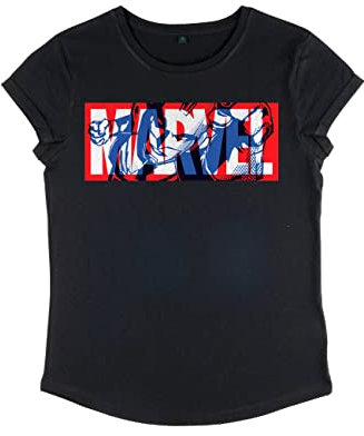 Marvel Avengers Classic - Cap Marvel Women's Rolled-sleeve Black XL