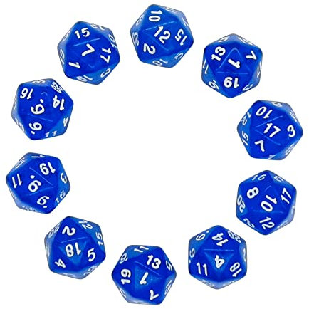 Würfel,10 pcs d20 Polyedrische Würfel Dice Set Vieleck Würfel für Dungeon und Dragons Pathfinder DND RPG MTG 20mm Transparent Blau