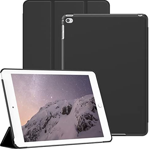 JETech Hülle für iPad Air 2 9,7 Zoll (Modell 2014, 2. Generation), Schützende Harte Rückenschale Weiche Berührung Tablet Ständerabdeckung, Auto Wachen/Schlafen (Schwarz)