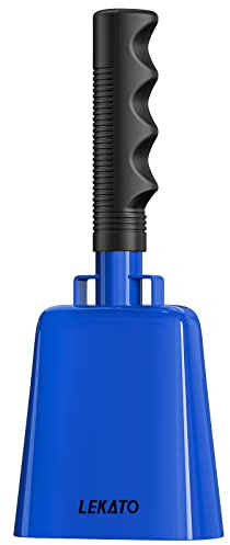 LEKATO Steel Cow Bell 8 Inch, Noise Makers Cowbell with Handle for Sporting Events,Cheering Hand Bell for Football Games,Parties, Concert,School, Farm Ranch, New Year/Christmas Gift (Blue)