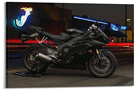 Motorrad Poster für Yamaha R6 Schwarz Motorräder Motorsport Poster Dekorative Malerei Leinwand Wandposter und Kunstbild Druck Moderne Familie Schlafzimmer Dekor Poster
