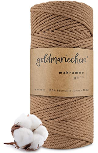 goldmariechen Premium Makramee Garn (Cappuccino) | 3mm x 100m | 100% Baumwolle | plastikfreie Verpackung | Makramee Baumwollgarn für DIY Handwerk
