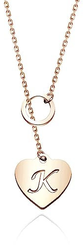 CENWA Rose Gold Initial Necklace Heart Shaped Y Necklace with 26 Initial Alphabet Letters Name Necklace for Women Girls Bridesmaid Jewelry Gift (Heart Necklace K)