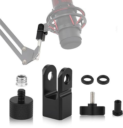 Adaptateur de microphone pour Hyperx Quadcast avec Adaptateur à vis 3/8 Pouce ou 1/4 Pouce et Écrou, Fonctionne avec le Support de Microphone HyperX QuadCast et le Bras de Flèche (Noir)