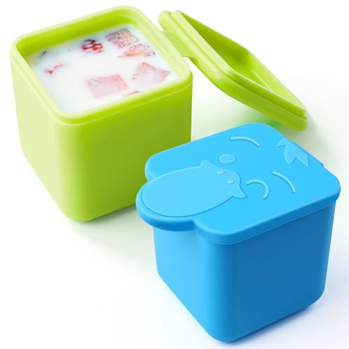 Homotte Leakproof Dips Containers Compatible with Most Bento Lunch Box, 2x 4 oz Salad Dressing Container To Go, Small Silicone Snack Condiment Container with Lids for kids (Blue/Green)