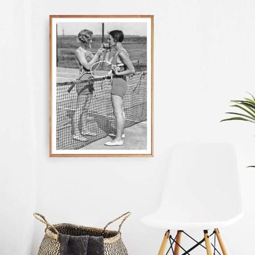 FURLOU Tennis-Posterdrucke, Leinwand, Frau, Rauchen, Vintage-Fotografie, Schwarz-Weiß-Gemälde, Bild, für Haus, Mädchenzimmer, Wandkunst, Dekor, 40 x 60 cm
