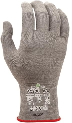 SHOWA DURACoil Alpha AC200, Gant résistant aux coupures (jauge 18), antistatique avec fil UHMWPE et compatible écrans tactiles, certifié pour les zones ATEX, Tailles S