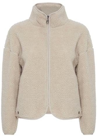OXMO OXTonje Damen Sweatjacke Jacke mit Teddyfutter mit Stehkragen Reißverschluss Eingrifftaschen Loose fit, Größe:2XL, Farbe:Oyster (141107)