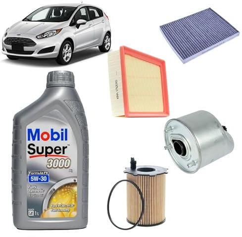 Kit tagliando 4 filtri + 4L olio Mobil FE 5W30 per Ford Fiesta VI 1.6 TDCi gasolio 2008-2018