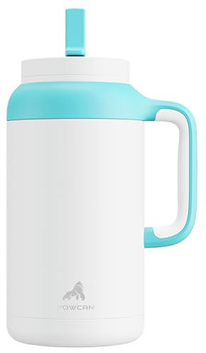 POWCAN 1,814.4 g Becher Tumbler mit Griff, 2-in-1 Strohhalm-Deckel, hält 36 Stunden kalt, spülmaschinenfest, auslaufsicher, rutschfester Boden, Edelstahl-isolierte Wasserflasche für Zuhause, Büro und