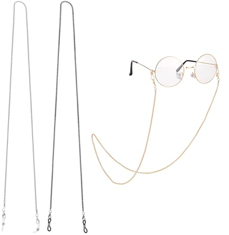 Andibro 3PCS Brillenkette aus Metall,Damen Brillenkette Hohler Brillenbandhalter Edelstahl Antirutsch Maskenkette für Sonnenbrillen Lesebrillen Damen und Herren(KC Gold + Silber + Black)