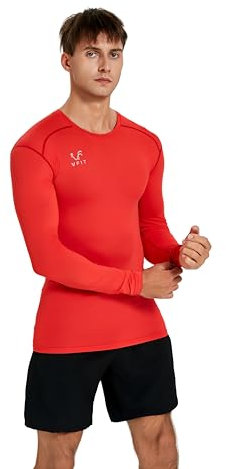 vf VFIT Men's Compression T-Shirt Long Sleeve Sports Fitness Running Breathable Quick Dry Thermal Gym Football 3XL-RED