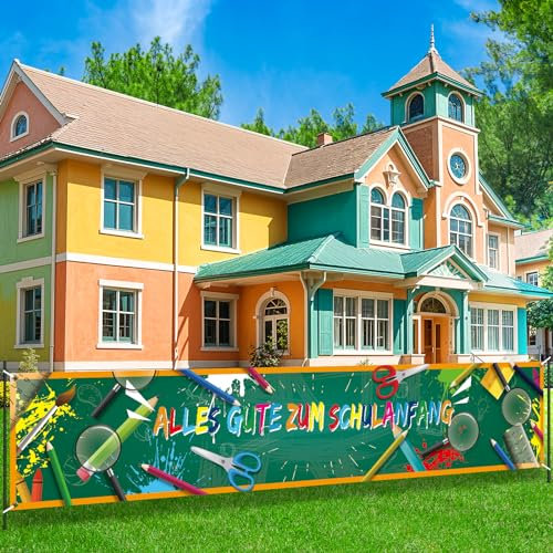Schulanfang Deko Banner, Grün Alles Gute Zum Schulanfang Banner, Jungen Mädchen Einschulung Deko Banner Für Schule Klassenzimmer Schulanfang Party Dekor 98.4 * 17.7 Zoll