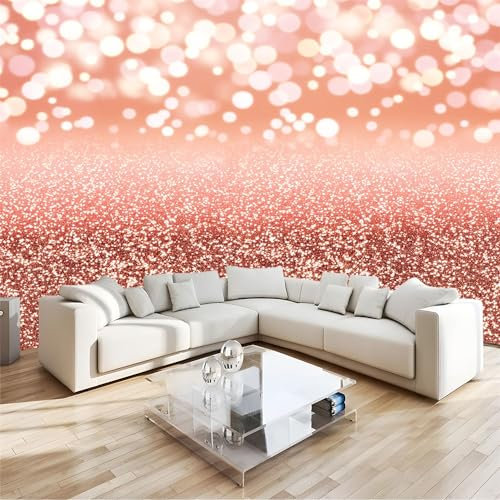 RoséGoldener Glitzernder Hintergrund Wandbild Fototapete 400x280cm Rosa 3D Effekt Tapete Panorama Wanddekoration Wandkunst Wandposter Für Mädchen Jungs Schlafzimmer, Vliestapete