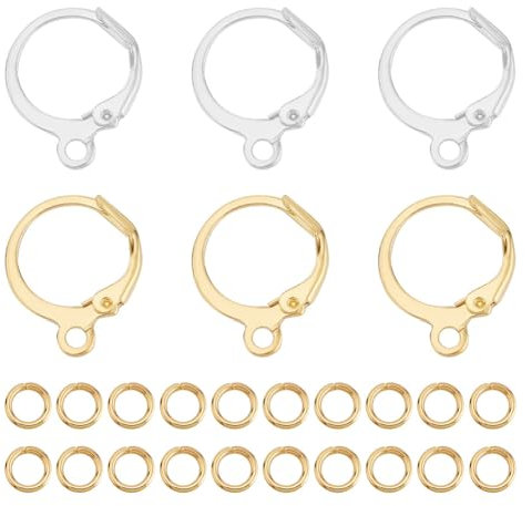 arricraft Ca. 200 Stück Runde Ohrringhaken Ohrringe Mit Klappverschluss Aus Goldenem Und Silbernem Messing Mit Biegeringen Baumelnde Ohrhaken Mit Offener Öse Für Die Herstellung