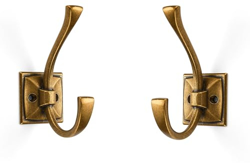 ZAUYX Große Kleider- und Handtuchhaken aus antikem Messing, 10 Stück, 10 cm, doppelte Kleiderhaken für Schlüssel, Handtücher, Taschen, Tassen, Hüte