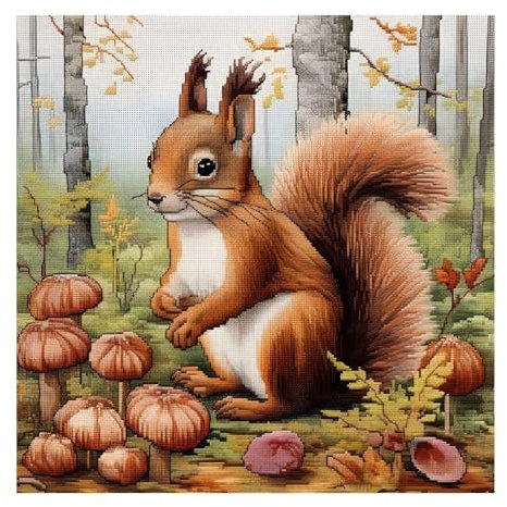 cukol cukol Kreuzstich Set Vorgedruckt Eichhörnchen, Stickvorlagen Stickbilder Kreuzstich Stickpackungen Stickpackung Tier Cross Stitch Embroidery Kit Stickset Sticken Set Erwachsene Anfänger