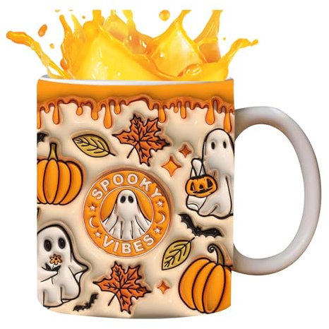 Taza de café de cerámica de Halloween, taza de calabaza fantasma espeluznante, taza de fantasma espeluznante, taza de beber de Halloween, taza de cerámica de calabaza divertida, taza de café