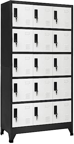 Willood Schließfachschrank Anthrazit und Weiß 90x40x180 cm Stahl Mit 15 Schließfächern