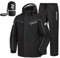 Regenanzug Herren, Wasserdicht Regenjacke Regenhose, Packbare Leicht Reflektierende Windjacke mit Kapuze, Atmungsaktiv Fahrrad Regenmantel für Outdoor Wandern Camping