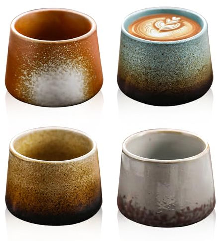 Juego de 4 tazas de espresso de 200 ml: juego de tazas de café espresso de pared gruesa de cerámica ideal para café expreso moca y té Macchiato, perfecto regalo para mujeres y hombres
