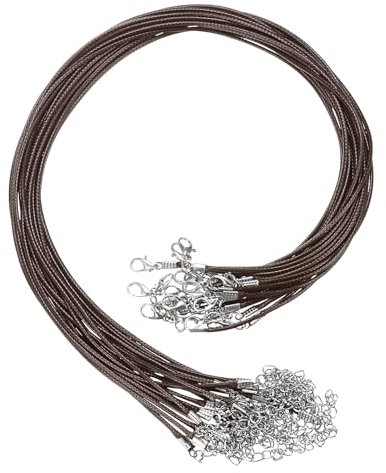 sourcing map 20Pcs Waxed Necklace Cord Bulk Brown 1.5mm Dia 18 Necklace String Rope with Chain Clasp for Pendants Bracelets Jewelry Making Supplies Accessories