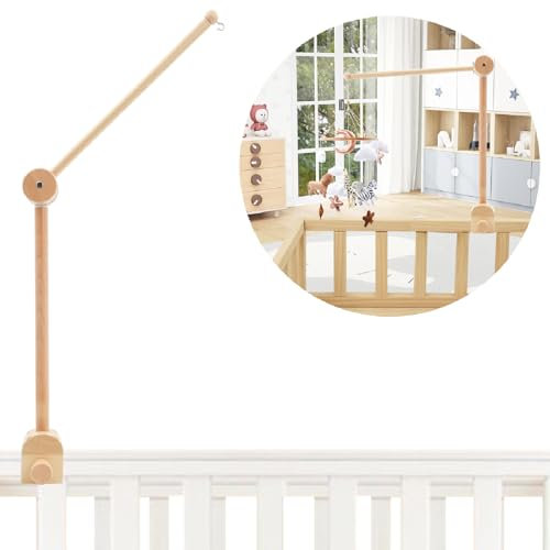 Coriver Soporte móvil para bebé, Soporte Móvil Cuna de Madera, Altura Ajustable Carrusel Cuna Bebe, Percha para Móvil de Bebé Extraíble, para Colgar Campanas de Viento Campana de Cama Juguetes