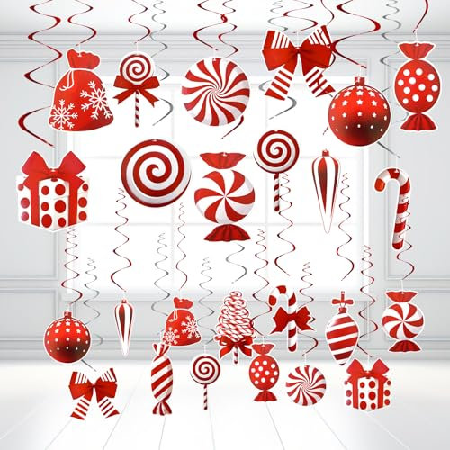 LMSHOWOWO Decorazioni natalizie da appendere, 30 pezzi, decorazioni natalizie da appendere al soffitto, con bastoncini di zucchero lecca-lecca, decorazione invernale per albero di Natale, decorazione