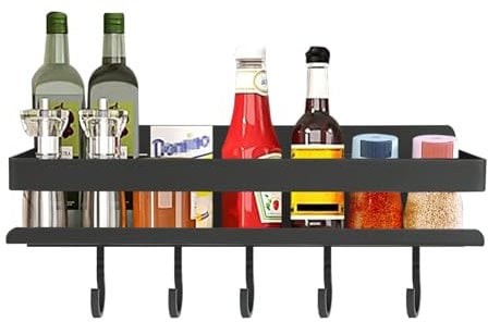 Porta Spezie Per Cucina - Porta Spezie Per Cucina Salva Spazio - Portautensili Cucina, 30 cm, in Acciaio al Carbonio, con 5 Ganci, Organizzatore Pratico per Spezie, Asciugamani e Utensili da Cucina