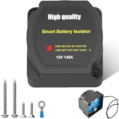 12V 140 Amp Split Charge Relay VSR Smart Dual Battery Isolator, Automatic Disconnect Switch, Voltage Sensitive Relay Kit with LED Screen Display for Campervan Van Truck SUV RV ATV UTV Boat