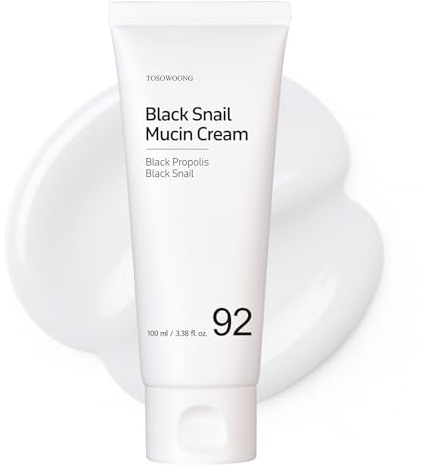 TOSOWOONG Black Snail Mucin 92% Face Cream with 920,768ppm Black Snail Mucin & Propolis, Lightweight Hydrating Moisturizer for Smooth and Radiant Skin, Korean Skincare, 100ml, 3.38 fl.oz.