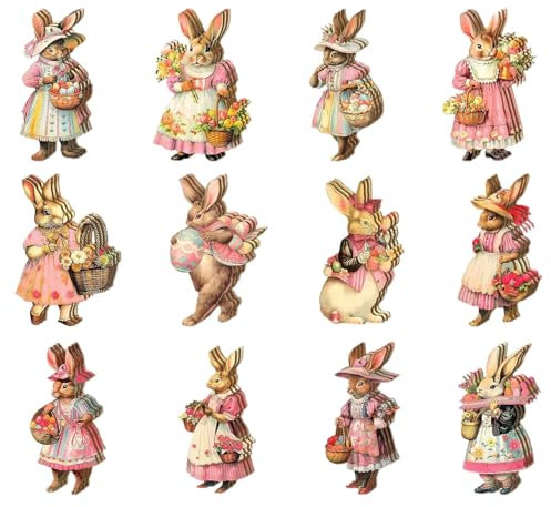 Bunny Easter Decorations | 36 Pack Wooden Bunny Easter Tree Decorations | Vintage Easter Decorations for Tree | Hangable Easter Bunny Decorations for Easter Party Decoration