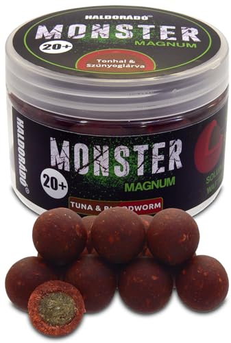 Haldorado Monster Magnum Angelköder, 20+ mm, Thunfisch- und Mückenlarvengeschmack, lösliche Außenschicht