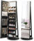 RELAX4LIFE Schmuckschrank mit 2 Spiegeln, 3 in 1 Spiegelschrank mit 3 farbigen LEDs, 360° Drehbar & Abschließbar, Schmuckorganizer mit 3 Regalen (Schwarz)