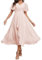 HPPEE Robe plissée en mousseline de soie pour femme avec manches, Rose pâle, 48/grande taille