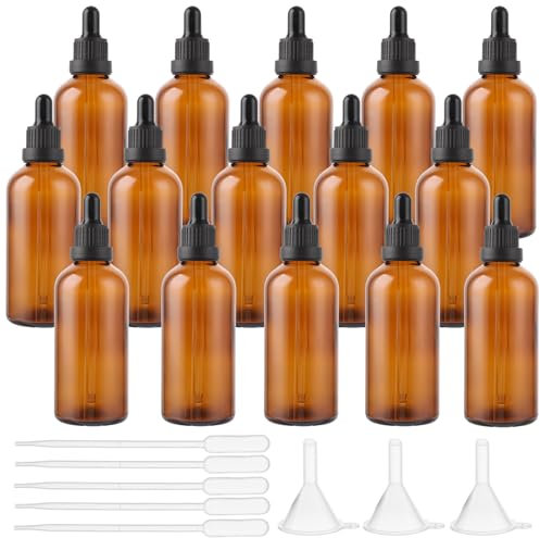 APACALI 15 Pack 100ml Dropper Bottle, Glass Dropper Bottles, Amber Glass Dropper Bottles with Dropper, Brown glass Bottle for Essential Oils Perfumes