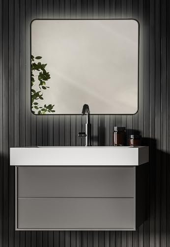 TCO. akcesoria meblowe - Badspiegel mit Beleuchtung - Infrarotheizung Spiegel - LED Warm und Kalt 2700-6500 K - Wandspiegel mit Licht - VisionLED, Rechteckig, 800x700mm, 16 W, Schwarz Matt