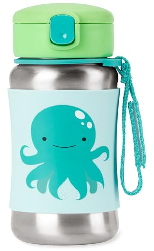 Skip Hop Toddler Sippy Cup with Straw, Zoo Stainless Steel Straw Bottle, Octopus