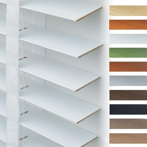 Holzjalousie 50mm Holz Jalousie Jalousette für Innen Fenster Horizontal Jalousien Sichtschutz Wärmedämmung Holzjalousien für Zuhause Büro holzjalousie innen W 50/65/80/90/100/135/160cm(Weiß,100x213cm)