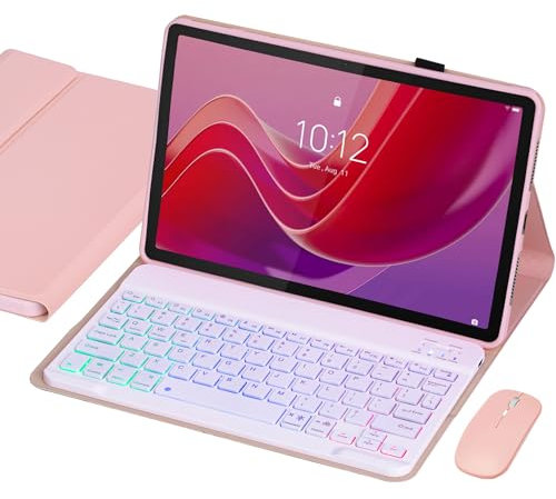 VLEAQC Keyboard Case for Lenovo Tab M11/Tab K11 LTE 2024 11” (TB330FU/TB330XU), Backlit Wireless Bluetooth Keyboard with Mouse, Slim Protective Cover & Multi-Angles Viewing Stand (Pink)