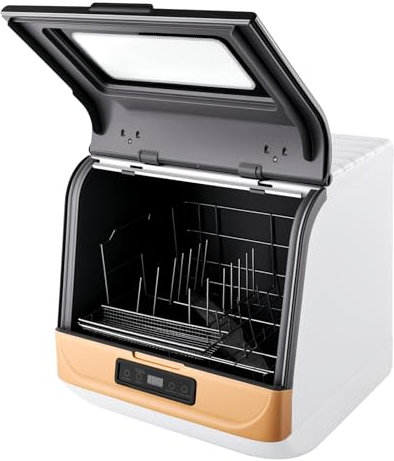 Mini Geschirrspüler, Freistehender Tischgeschirrspüler, mit 3 Trocknungs-Methode, Spülmaschine für 4-6 Bestecksätze, Touch Control, IPX1, Perfekt für Wohnungen, Schlafsäle, Camping, Gold