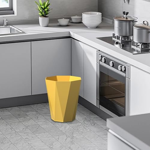 BMKKTOP 6L Small Trash Can Plastic Wastebasket Polygon Garbage Container Paper Basket Rubbish Bin for Bathroom, Kitchen, Bedroom, Home, Office, Dorms, Laundry Room (Yellow)