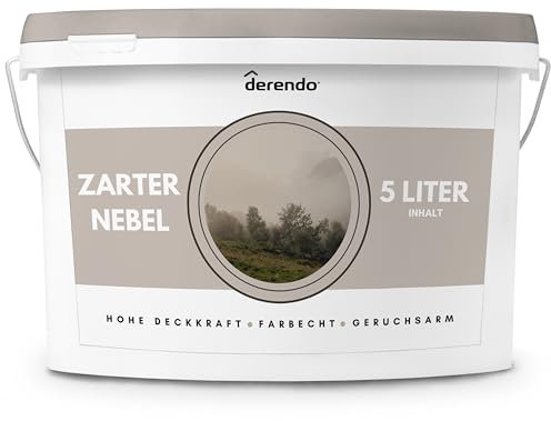 derendo Exklusive Wandfarbe kreide 5L, hohe Deckkraft, Dispersionsfarbe innen, Innenwandfarbe Raumfarbe Zarter Nebel matt, Deckkraftklasse 2, hochdeckende Innenfarbe Profi Qualität