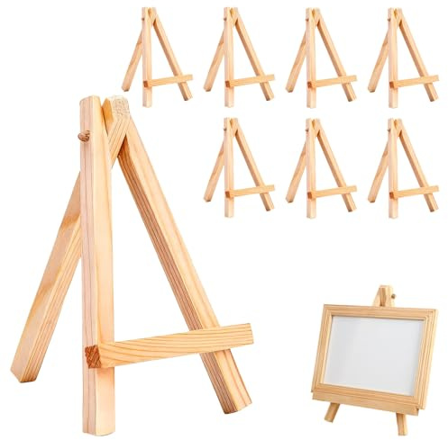 8 Stück Mini Staffelei Holz Tischaufsteller faltbar 15 cm hoch Tisch Deko Ständer für Foto Karten Bilder Hochzeit Geburtstag Party Naturholz Dreieck Design leicht tragbar