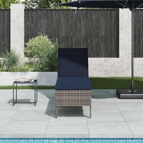Gecheer Sonnenliege mit Auflage Grau 55x200x44 cm Poly Rattan, Gartenliegestuhl Strandliege Campingliege für Garten Pool Strand Camping4104106