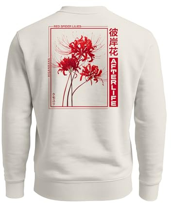 Neverless® Sweatshirt Herren Pullover mit Backprint Japan Motiv Red Spider Lilies Afterlife Design Asia Style Streetwear