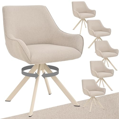 Goeurvant Esszimmerstühle Drehbar 6er Set mit Armlehne – 360°Drehbar Polsterstuhl Leinen Modern Drehstuhl Küchenstuhl mit Beige Metallgestell und Lehne für Esszimmer, Wohnzimmer, Büro, Beige
